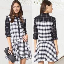 Load image into Gallery viewer, Women Classic Plaid Shirt Dress Long Sleeve Button Down Checkered Dresses Pocket
