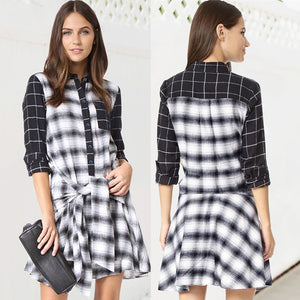 Women Classic Plaid Shirt Dress Long Sleeve Button Down Checkered Dresses Pocket