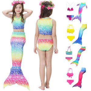 Kids Girls 3Pcs Mermaid Tail Swimming Bikini Set Swimwear Sparkle Swimmable