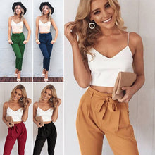 Load image into Gallery viewer, Women 2Pcs Set Skinny Crop Top Slim Trousers Sleeveless Jumpsuit Mini Playsuit
