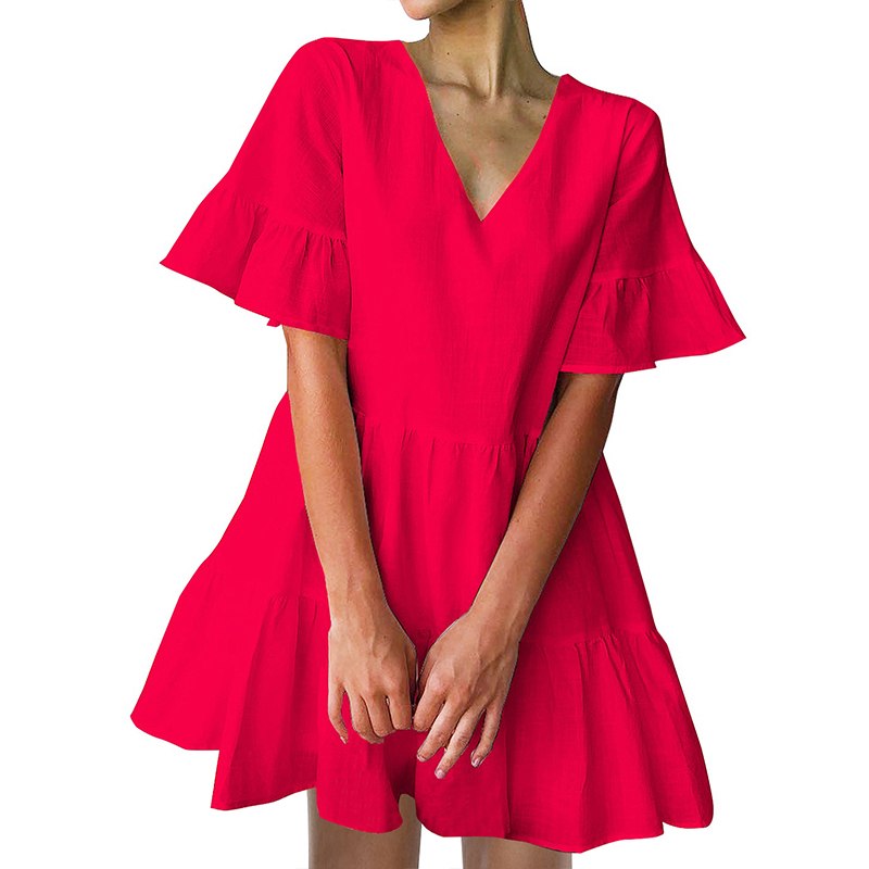 FANCYINN Womens Cute Shift Dress Sleeve Hem V Neck Loose Mini Dress Fancyinn