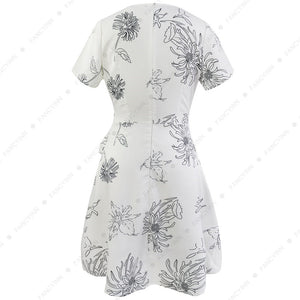 Women's Deep V Neck Short Sleeve Floral Prints Crossover Belted Midi Wrap Dress