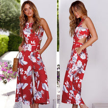 Load image into Gallery viewer, Womens Floral Prints Bow Tie Back Sleeveless High Waist Jumpsuit Romper Wide Leg
