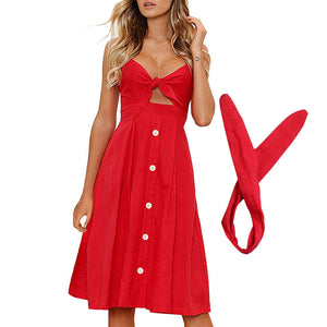 Womens Dresses Summer Tie Front Spaghetti Strap A-Line Backless Swing Midi Dress