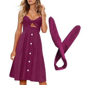 Womens Dresses Summer Tie Front Spaghetti Strap A-Line Backless Swing Midi Dress