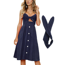 Load image into Gallery viewer, Womens Dresses Summer Tie Front Spaghetti Strap A-Line Backless Swing Midi Dress
