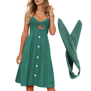 Womens Dresses Summer Tie Front Spaghetti Strap A-Line Backless Swing Midi Dress