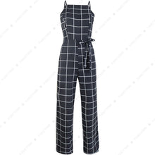 Load image into Gallery viewer, Sexy Women&#39;s Spaghetti Strap Plaid Backless Wide Leg Jumpsuit Overalls with Belt
