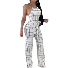 Load image into Gallery viewer, Sexy Women&#39;s Spaghetti Strap Plaid Backless Wide Leg Jumpsuit Overalls with Belt
