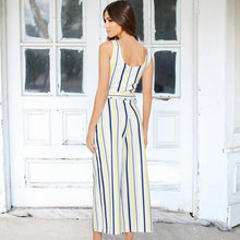 Load image into Gallery viewer, Women Multi Stripe Jumpsuit Belted High Waist Jumpsuits Wide Leg Romper Overalls
