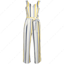 Load image into Gallery viewer, Women Multi Stripe Jumpsuit Belted High Waist Jumpsuits Wide Leg Romper Overalls
