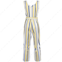 Load image into Gallery viewer, Women Multi Stripe Jumpsuit Belted High Waist Jumpsuits Wide Leg Romper Overalls
