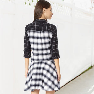 Women Classic Plaid Shirt Dress Long Sleeve Button Down Checkered Dresses Pocket