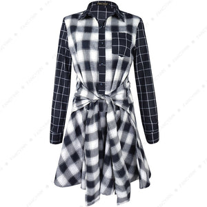 Women Classic Plaid Shirt Dress Long Sleeve Button Down Checkered Dresses Pocket
