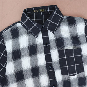 Women Classic Plaid Shirt Dress Long Sleeve Button Down Checkered Dresses Pocket