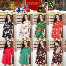 Load image into Gallery viewer, Women Girl Half Sleeve Christmas Santa Claus Prints Backless Flared A Line Dress
