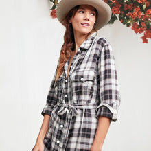 Load image into Gallery viewer, Women Plaid Checkered Roll Up Long Sleeve Tops Casual Midi Shirt Dress with Belt
