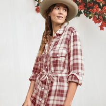 Load image into Gallery viewer, Women Plaid Checkered Roll Up Long Sleeve Tops Casual Midi Shirt Dress with Belt
