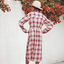 Load image into Gallery viewer, Women Plaid Checkered Roll Up Long Sleeve Tops Casual Midi Shirt Dress with Belt
