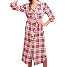 Load image into Gallery viewer, Women Plaid Checkered Roll Up Long Sleeve Tops Casual Midi Shirt Dress with Belt
