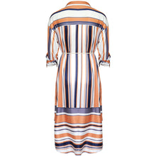 Load image into Gallery viewer, Womens Button Down Roll up Sleeve Stripes Patchwork Split Midi Dress with Pocket
