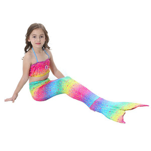 Kids Girls 3Pcs Mermaid Tail Swimming Bikini Set Swimwear Sparkle Swimmable