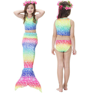 Kids Girls 3Pcs Mermaid Tail Swimming Bikini Set Swimwear Sparkle Swimmable