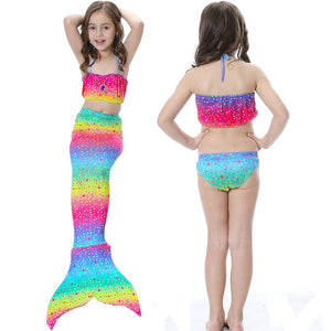 Kids Girls 3Pcs Mermaid Tail Swimming Bikini Set Swimwear Sparkle Swimmable