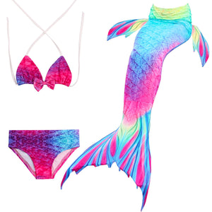 Kids Girls 3Pcs Mermaid Tail Swimming Bikini Set Swimwear Sparkle Swimmable