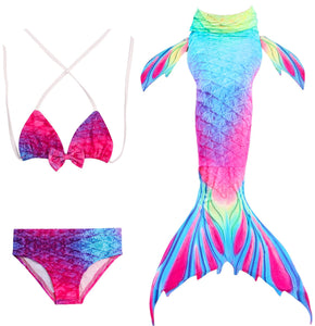 Kids Girls 3Pcs Mermaid Tail Swimming Bikini Set Swimwear Sparkle Swimmable