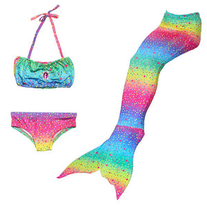 Kids Girls 3Pcs Mermaid Tail Swimming Bikini Set Swimwear Sparkle Swimmable