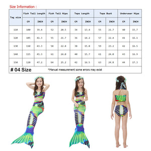 Swimmable Mermaid tails 3Pcs monofin Bikini Girls kids Cosplay Gift Swimwear