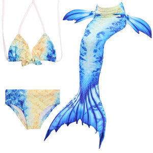 Swimmable Mermaid tails 3Pcs monofin Bikini Girls kids Cosplay Gift Swimwear