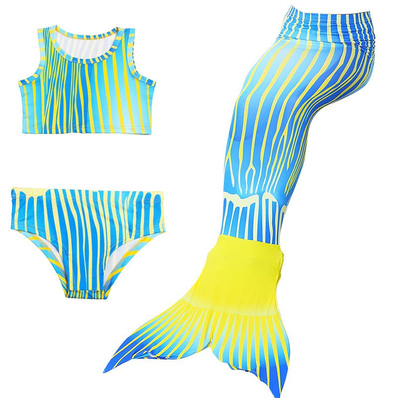 Swimmable Mermaid tails 3Pcs monofin Bikini Girls kids Cosplay Gift Swimwear