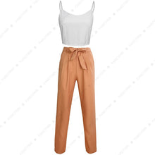 Load image into Gallery viewer, Women 2Pcs Set Skinny Crop Top Slim Trousers Sleeveless Jumpsuit Mini Playsuit
