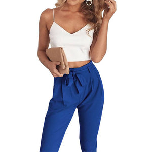 Women 2Pcs Set Skinny Crop Top Slim Trousers Sleeveless Jumpsuit Mini Playsuit